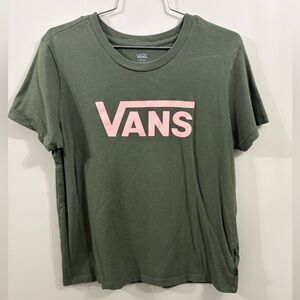 Vans Olive Green Tee with Pink Logo